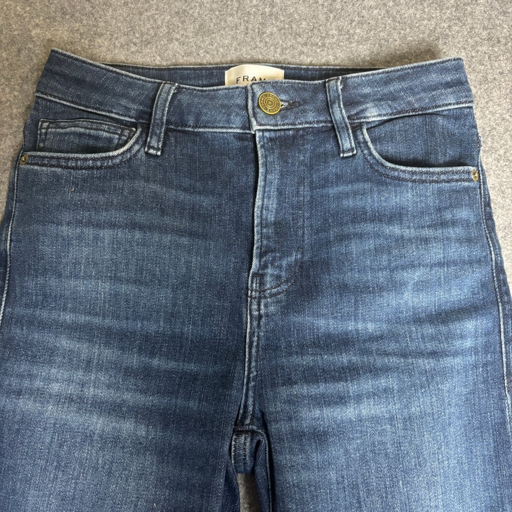Frame Blue Le Crop Mini Boot Flare Wide Leg Frayed Raw Hem Denim Jeans Womens 26 - Picture 2 of 8